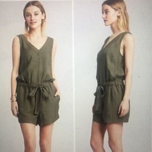 Olive Green V-Neck Tie Waist Romper